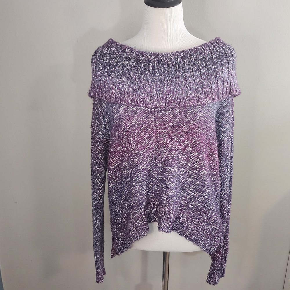 American Eagle Purple Silver Metallic  Over Shoulder or Cowl Neck Sweater Sz M